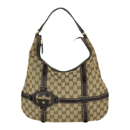 Gucci Vintage, Gucci GG Royal Original Canvas Leather Hobo Dark Brown Zip Bag 181500 Pre-owned Bruin, Dames, Maat:ONE Size,leer