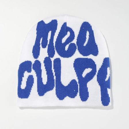 2023 Ny stickad mössa Mössa Män Kvinnor Stycke Kvalitet Cap Mea Culpa Y2k Varmt Mode Hundra Take Kall Cap För Kvinnor Hattar White Blue