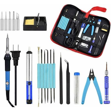 Loddeboltsett, 60W justerbart temperatur loddeverktøy for elektronikk, med loddefjernerpumpe loddeboltstativ skrutrekker tinnledning klemme 
