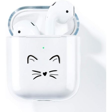 Kat AirPods-etui, kompatibel med AirPods 2 & 1 Etuier Transparent Silikonbeskyttende Cover AirPods Etui Cover (Front LED synlig) Stødsikkert Etui Cut