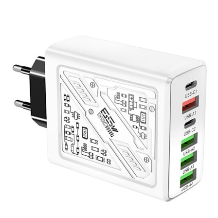 6-ports hurtigopladningsstation vægstikadapter til smartphones, tablets og laptops