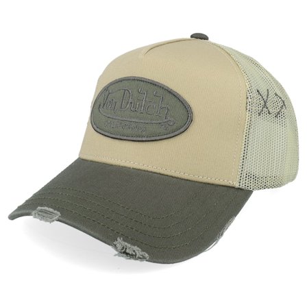 Von Dutch - Grønn trucker Caps - Oval Patch Beige/Dark Green A-Frame Trucker @ Hatstore