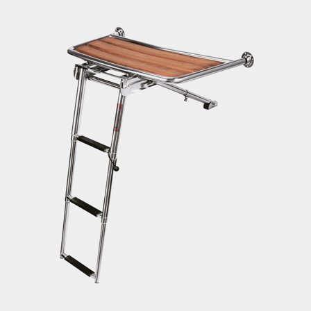 Badebro / badeplatform båd med teleskopisk indbygget kassettestige 1852-Marine, teak & syrefast rustfrit stål, 84 x 38 cm, 3 trin