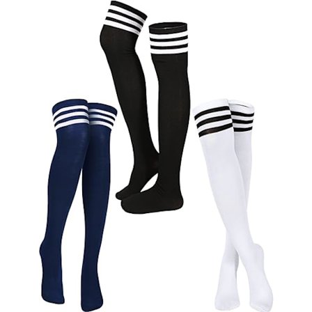 3 Par Strømper til Knæet Lårhøje Strømper Trippel Stribet Over Knæet Strømper Lange Uigennemsigtige Lårhøje Strømper