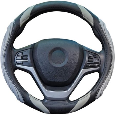 Ratbeskyttelse til rat - Bilratbetræk Læder, Sportage Universal Størrelse M 37-38cm /14.5-15inch, Anti-slip, Åndbar, Grå