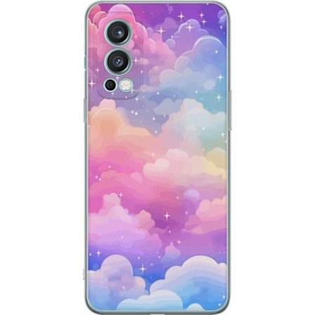 Kompatibelt Mobildeksel til OnePlus Nord 2 5G Søt enhjørning med regnbuefarget hår mot en stjernebelagt pastellbakgrunn i kawaii-stil