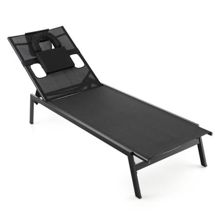 COSTWAY Outdoor rautainen kansituoli, 1 sivu- ja 2 sivureik , 5 selk nojan asentoa, irrotettava niskatuki, 150 kg