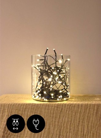 Lyslenke 36m cluster 1800 lys m/timer og funksjoner - varm hvit | lyslenke