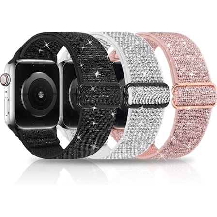Joustavat nylon-bling-hihnat yhteensopivat Apple Watch -hihnan kanssa 38 mm 40 mm 41 mm, säädettävä elastinen urheilullinen solo loop -hihna naisille 