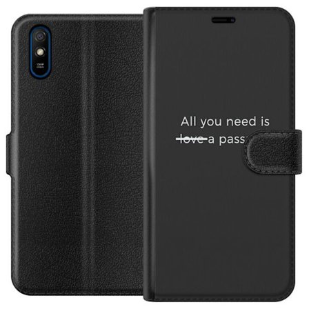 Kompatibelt Lommeboketui til Xiaomi Xiaomi Redmi 9A Minimalistisk typografisk plakat med sitatet "alt du trenger er et pass". Stilren grå design, per