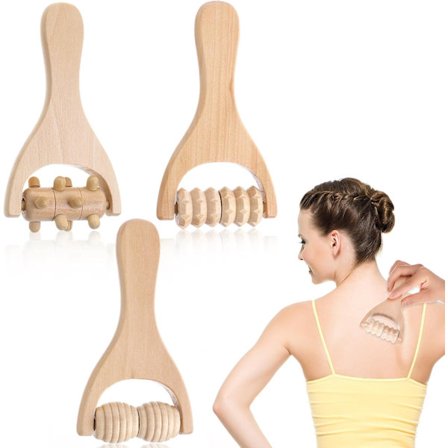 3 stk. massasjeverktøy i tre, massasjeruller, håndmassasjeverktøy, manuell muskelrulle som avslapper lår, ben og hender, muskler i hele kroppen, menn 