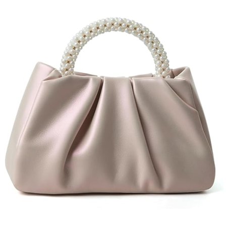 Aftenpung Dame Lille Perle Håndtasker Blødt Læder Rynket Taske Bryllup Brude Clutch Fest Galla Crossbody Punge Pink