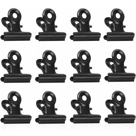 Små klämmor, 50 st metall bulldog klämmor, 22 mm bulldog pappersklämmor, svarta gångjärnsklämmor för matpåsar, foton, kontorsmaterial (svart)