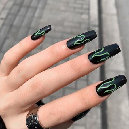 24st Green Flame Falskt Lim Nails Art Akryl Cover Tips