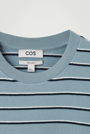 COS T-Shirt Z Bawełny Bouclé W Paski – Relaxed Fit in Niebieski