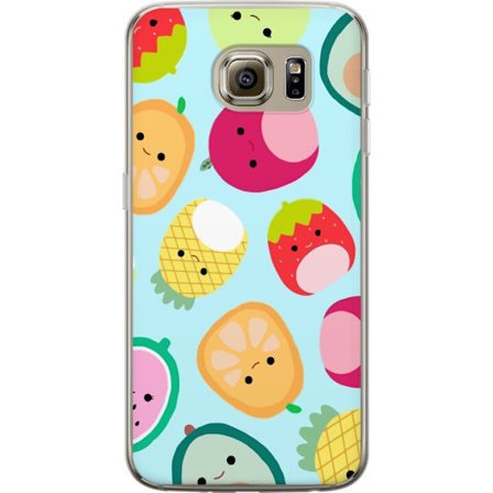 Kompatibel Mobilcover til Samsung Galaxy S6 Mønster af kawaii frugter som jordbær citron ananas og avocado på lyseblå baggrund