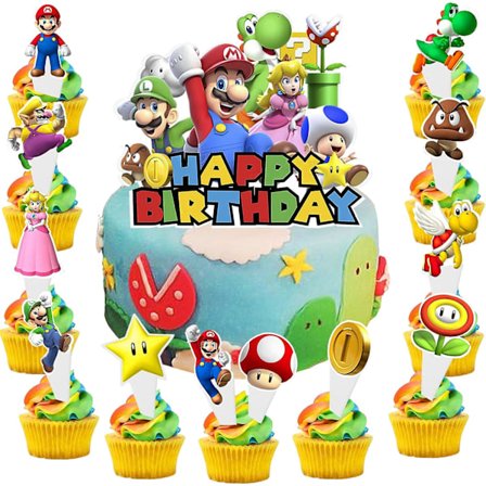 13 stykker Mario kagepynt, Mario kagepynt, Mario børnekagepynt, Mario fødselsdagskagepynt, til børns fødselsdagsfest kagedekorationer