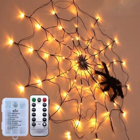 Halloween Edderkoppespind Lysstrip (Batterier Ikke Inkluderet) Plys Edderkop Horror Indendørs Belysning Dekoration Fest Spøgelseshus Vinduesdekoration