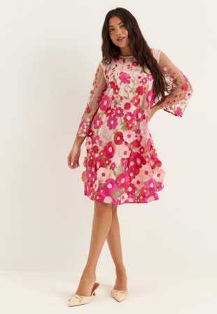 YAS - Yasflowering 3/4 DRESS - Fuchsia Purple Detail:Pink Flowers