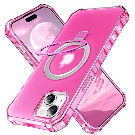 Kompatibel med iPhone 15 Plus Cover med Magnetisk Ringstativ, Fuld Kameralinsebeskytter - Lilla