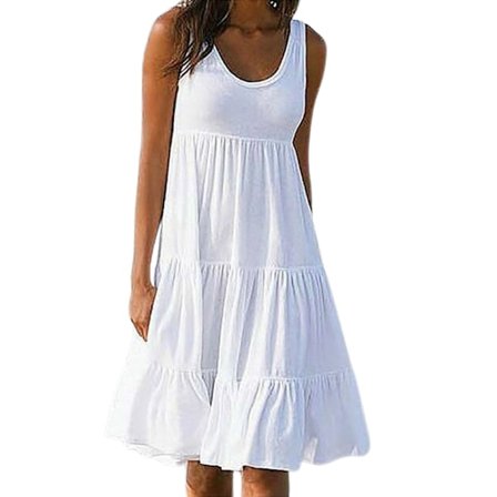 Sommarklänning dam lös passform volang mini strand ledig semester Vit