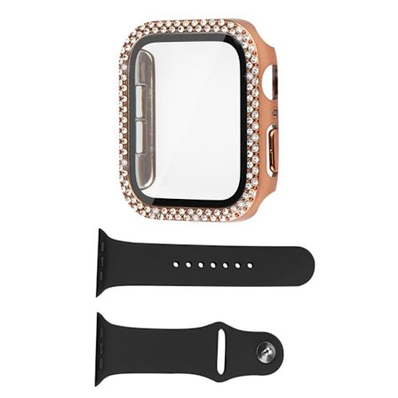 Apple Watch SE 2022 (40mm) strassdekorerat fodral med härdat glas och klockarmband - Roséguld