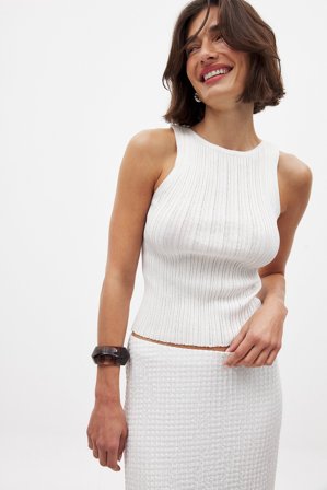 NA-KD Fine Knitted Sleeveless Top - Strikkede toppe - Hvid - L