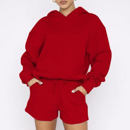 Dam Med Elastisk Midja I Enfärgad Huvtröja Och Shorts
