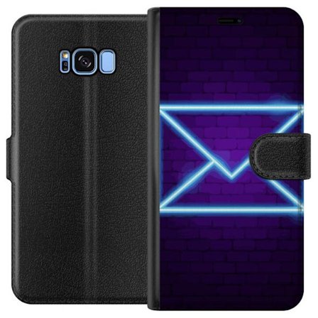 Kompatibel Tegnebogsetui til Samsung Samsung Galaxy S8 Neon illustration af kuvert i blåt lys mod lilla teglvæg, moderne symbol for beskeder kommuni