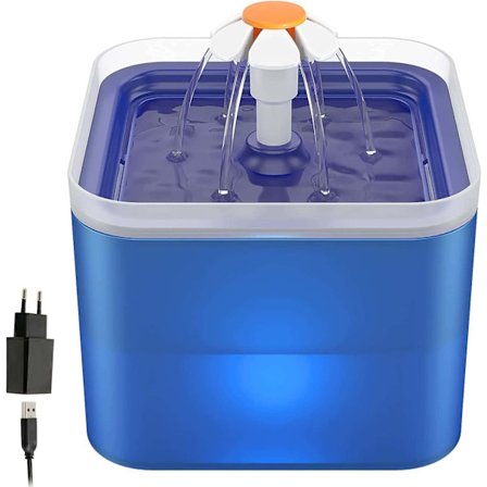Vandfontæne til katte og hunde 2 L, blå, lydløs kattevanddispenser med udskifteligt filter