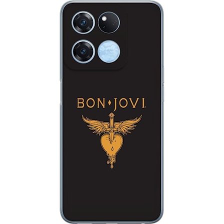 Kompatibelt Mobilskal till OnePlus OnePlus Ace Racing Ikonisk musikillustration med bevingat hjärta och dolk i guldtoner på mörk bakgrund, kraftful