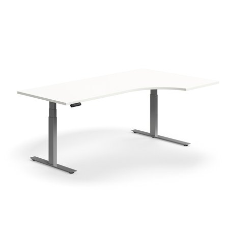 Schreibtisch QBUS höhenverstellbar, ergonomisch, 2000x1200 mm, Gestell silber, weiß