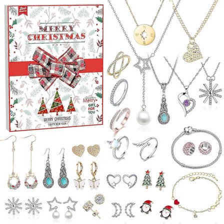 Smykke Julekalender til Kvinder Piger, 24 Overraskelser Med Halskæde Øreringe Ringe Armbånd Ankelkæde Mode Smykker Til W