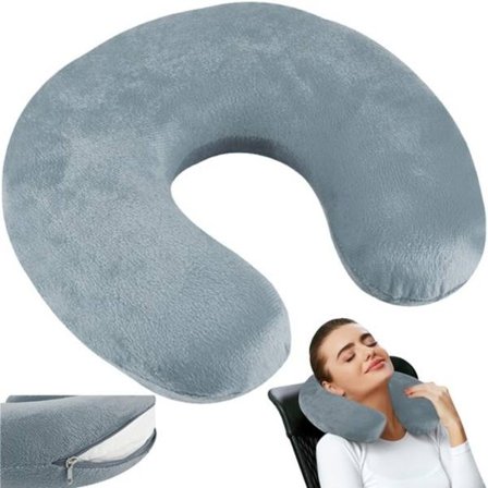 Travel Pillow with Memory Foam / Neck Pillow - Travel Pillow Grey