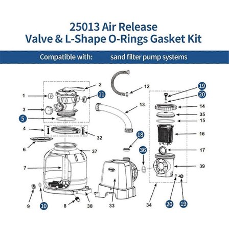 Erstatningssæt til sandfilterpumper, luftudluftningsventil og O-ringe
