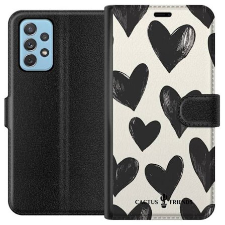 Kompatibel Tegnebogsetui til Samsung Samsung Galaxy A52 5G Cactus and Friends - Bold Black Love Pattern