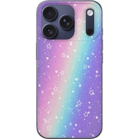 Kompatibelt Mobildeksel til Apple iPhone 17 Pro Rainbow-farget pastellbakgrunn med hvite stjerner og gnistrende prikker i myk overgang