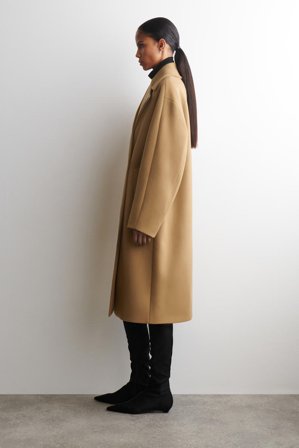 COS Women's Cappotto Doppiopetto Lungo Oversize In Lana in Beige