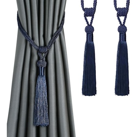 Gardinomtag Handvävda Hållare Heminredning Omband (Blå, 2-pack)