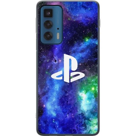 Kompatibelt Mobildeksel til Motorola Motorola Edge 20 Pro Playstation-logo mot galaksebakgrunn kosmisk spilldesign med sterke farger perfekt for spill