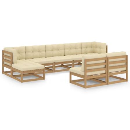 Vidaxl Loungegrupp Med Dynor 9 Delar Honungbrun Massiv Furu Brun