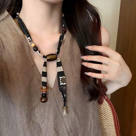 Stoffperlekjede Skjerf - Justerbart kragebeinkjede for kvinner, omslagsarmbånd, unikt motesmykketilbehør