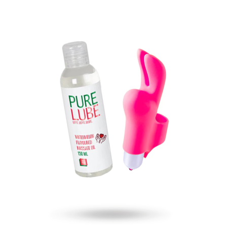 HOT IGNITER FINGER VIBE + PURE LUBE MASSAGE OIL WATERMELON KIT - Vuxen