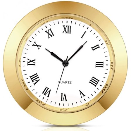 Klockinsats 2,36 tum/60 mm infattning för 2,17 tum/55 mm hål, romerska siffror, kvartsklocka, guld