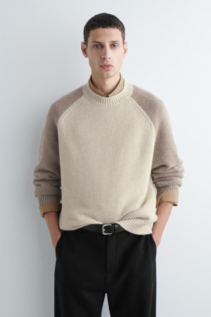 COS Men's Colour Block Cashmere Jumper in Beige