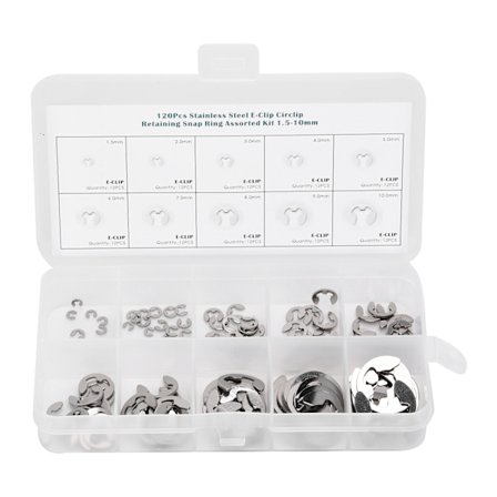 120 stk. E Clip Skive Rustfrit Stål Ekstern Låsering Circlip Sortimentssæt 1,5 mm‐10 mm