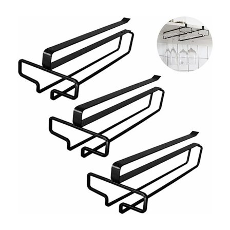 3-delt hengende vinglassholder, under skapet vinglassholder, frittstående vinglassholder uten boring, metall vinglassholder på hylle for