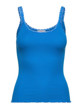 Cotton Top Regular W/ Lace Top Ærmeløs Top Blå Barbara Kristoffersen By Rosemunde