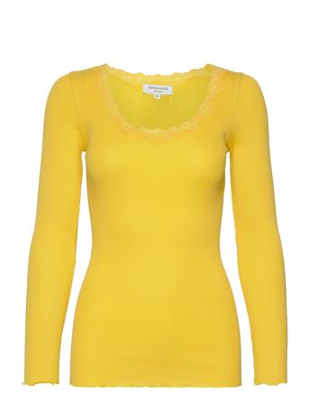 Silk T-Shirt W/ Lace T-shirts & Tops Long-sleeved Gul Rosemunde*Betinget Tilbud