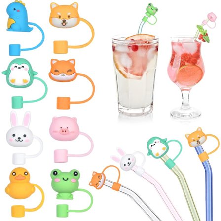 8 st 7-8 mm återanvändbara sugrörsskydd (djur), bärbart sugrörsskydd mot damm, silikon sugrörsskydd mot damm, söta sugrörsskydd för dricksugn